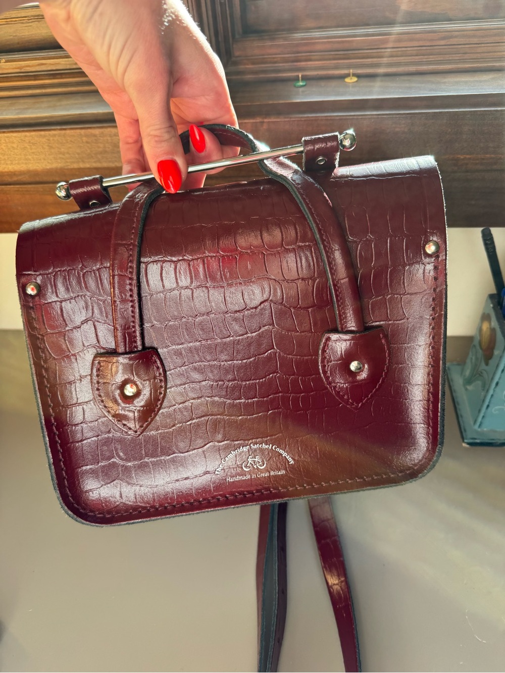 The Cambridge Satchel Company Croc-Embossed Burgundy Satchel - Picture 3 of 6
